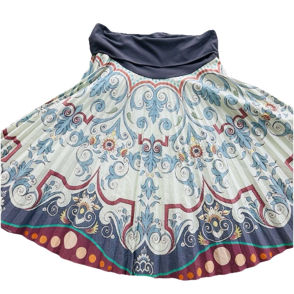 Y2K Scarf Print Pleated Skirt Roll Over Waistband Size M Morrissey Y?
